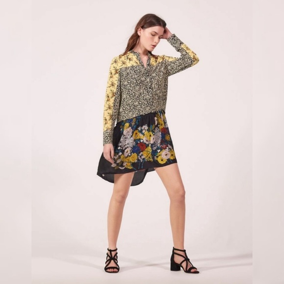 Sandro Paris Tiered Patchwork Floral silk dress 2 - Picture 1 of 11